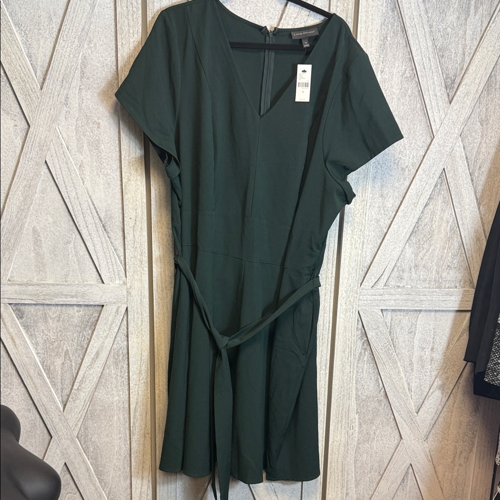 Lane Bryant SZ 28 Deep Green Midi Dress V neck